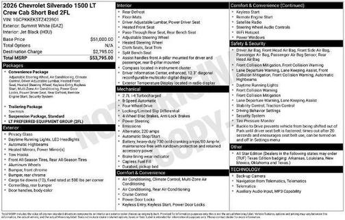 Summit White 2026 Chevrolet Silverado 1500 LT