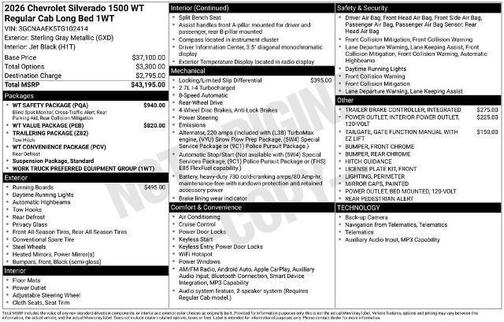 Sterling Gray Metallic 2026 Chevrolet Silverado 1500 WT