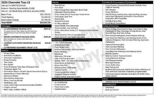 Sterling Gray Metallic 2026 Chevrolet Trax LS