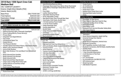 Bright Silver Clearcoat Metallic 2018 RAM 1500 Sport