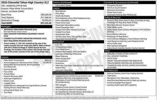 2026 Chevrolet Tahoe 4WD High Country