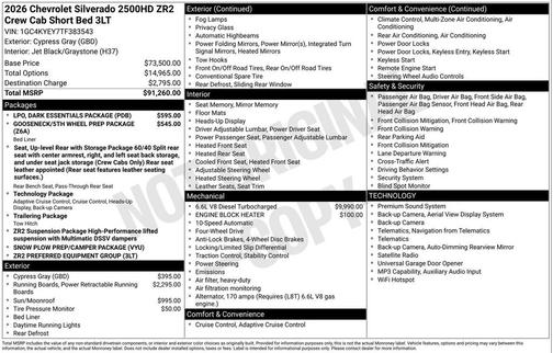 Cypress Gray 2026 Chevrolet Silverado 2500 Crew Cab, Standard Bed, XR2, 4WD