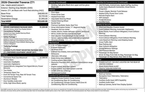 Sterling Gray Metallic 2026 Chevrolet Traverse AWD Z71
