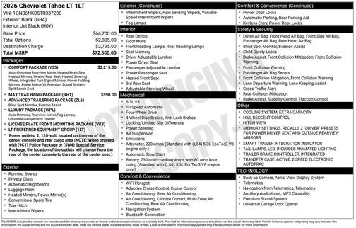 Black 2026 Chevrolet Tahoe LT