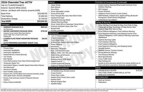 Summit White 2026 Chevrolet Trax FWD ACTIV