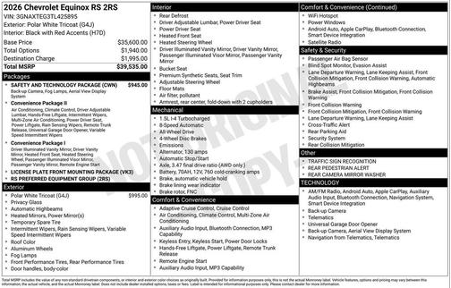 Polar White Tricoat 2026 Chevrolet Equinox AWD RS