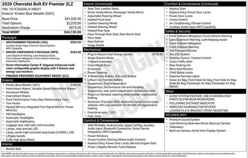 Kinetic Blue Metallic 2020 Chevrolet Bolt EV FWD Premier