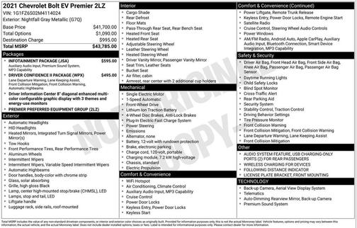 Nightfall Gray Metallic 2021 Chevrolet Bolt EV Premier