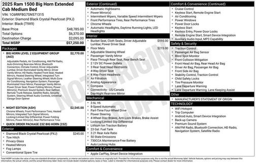 Diamond Black 2025 RAM 1500 Big Horn/Lone Star