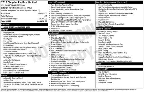 Velvet Red Pearlcoat 2018 Chrysler Pacifica Limited