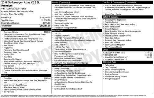 2018 Volkswagen Atlas 3.6L SEL Premium