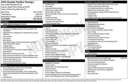 Bright White Clearcoat 2022 Chrysler Pacifica Touring-L