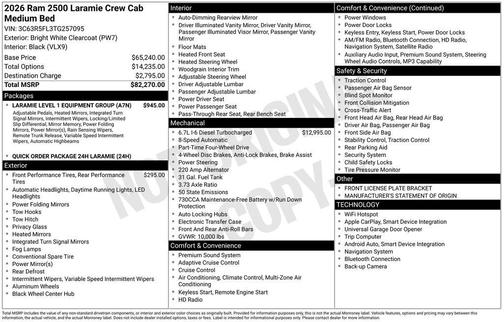 Bright White Clearcoat 2026 RAM 2500 Laramie