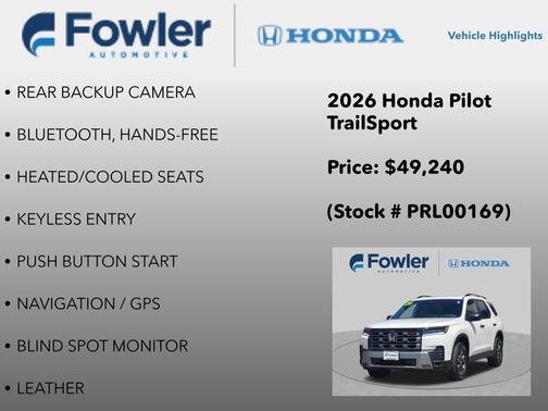 Platinum White Pearl 2026 Honda Pilot TrailSport