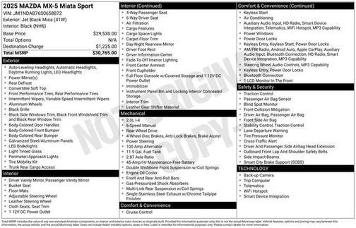 Jet Black Mica 2025 Mazda MX-5 Miata Sport