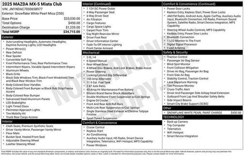 Snowflake White Pearl Mica 2025 Mazda MX-5 Miata Club