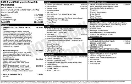 2020 RAM 3500 Laramie Crew Cab 4x4 6'4' Box