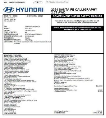 Serenity White 2024 Hyundai SANTA FE Calligraphy