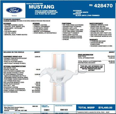 Oxford White 2024 Ford Mustang GT Premium