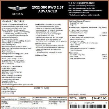 Uyuni White 2022 Genesis G80 2.5T RWD