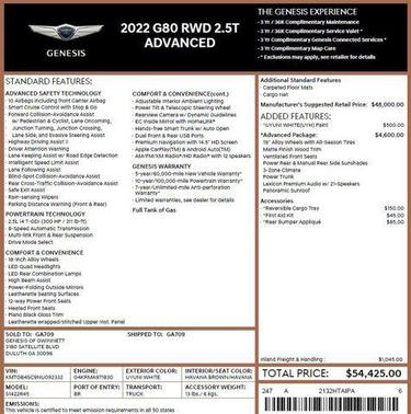 Uyuni White 2022 Genesis G80 2.5T RWD