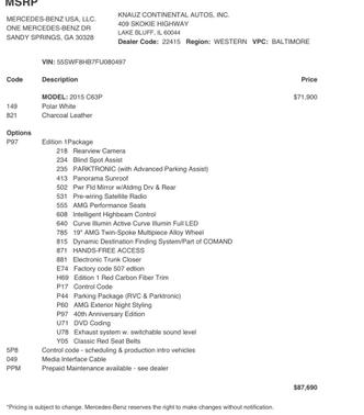 2015 Mercedes-Benz C-Class C 63 S AMG