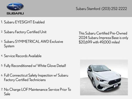 Crystal White Pearl 2024 Subaru Impreza Base