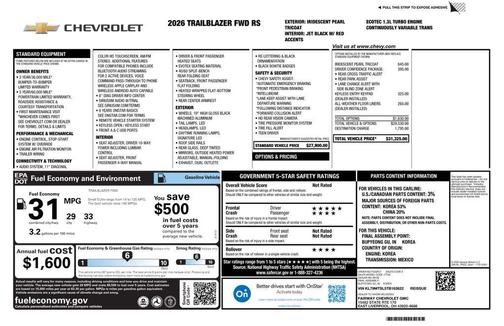 Pearl 2026 Chevrolet Trailblazer RS