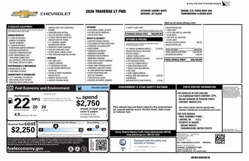Summit White 2026 Chevrolet Traverse LT