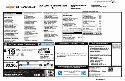 2026 Chevrolet Corvette Stingray w/2LT