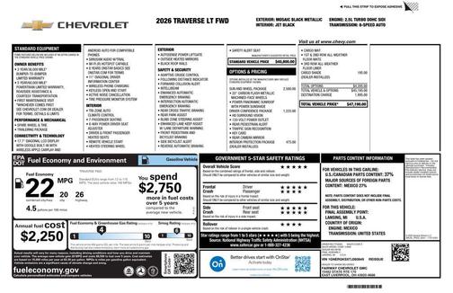 Mosaic Black Metallic 2026 Chevrolet Traverse LT