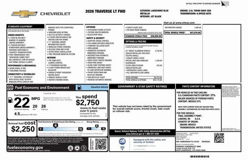 Lakeshore Blue Metallic 2026 Chevrolet Traverse LT