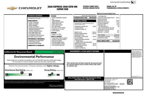 Summit White 2026 Chevrolet Express 2500 3500 Extended Wheelbase, WT, RWD