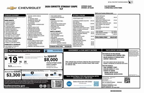 2026 Chevrolet Corvette Stingray w/1LT