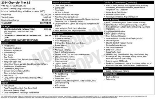Sterling Gray Metallic 2024 Chevrolet Trax LS
