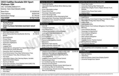 Satin Steel Metallic 2022 Cadillac Escalade ESV Sport Platinum