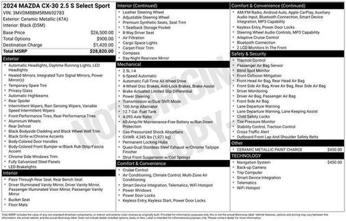 Ceramic Metallic 2024 Mazda CX-30 Select