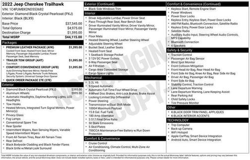 Diamond Black 2022 Jeep Cherokee Trailhawk