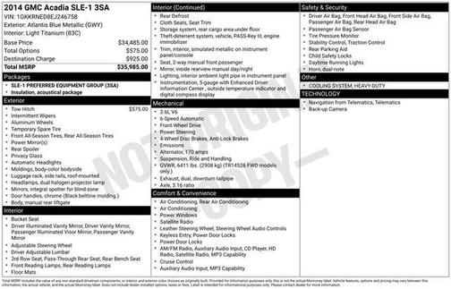 Atlantis Blue Metallic 2014 GMC Acadia SLE-1