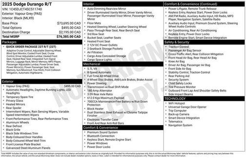 Vapor Gray 2025 Dodge Durango R/T