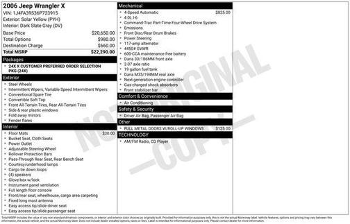 Yellow 2006 Jeep Wrangler X