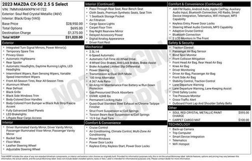 Soul Red Crystal Metallic 2023 Mazda CX-50 2.5 S Select Package
