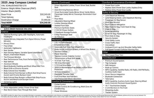 Bright White Clearcoat 2025 Jeep Compass Limited