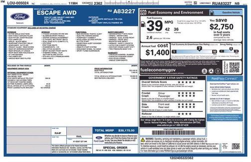 White Metallic 2024 Ford Escape ST-Line Select