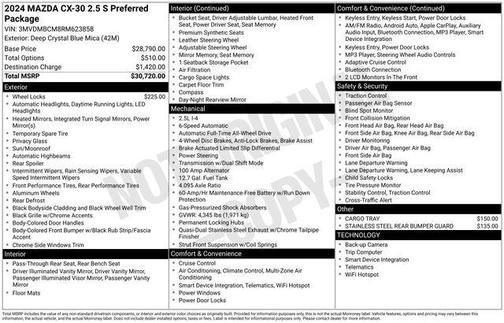 Deep Crystal Blue Mica 2024 Mazda CX-30 2.5 S Preferred Package