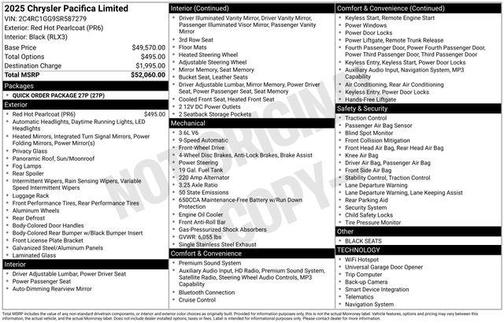 Red 2025 Chrysler Pacifica Limited