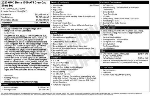 White 2020 GMC Sierra 1500 AT4