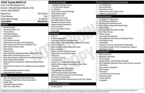 Midnight Black Metallic 2025 Toyota RAV4 LE