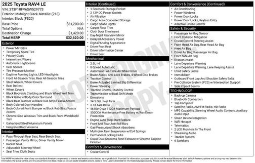 Midnight Black Metallic 2025 Toyota RAV4 LE