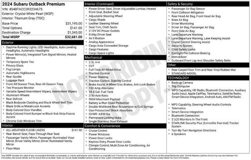 Crystal White Pearl 2024 Subaru Outback Premium